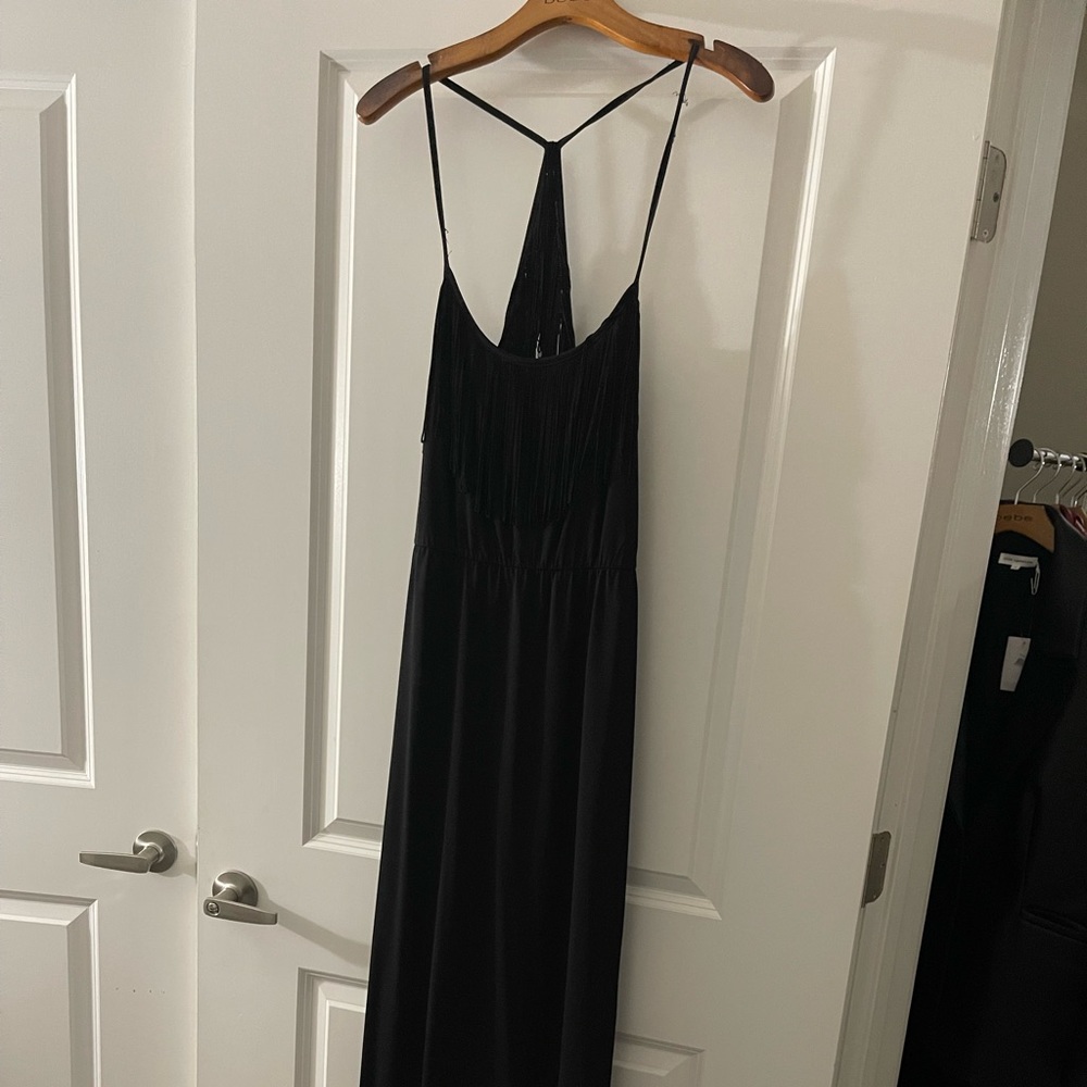 Black Fringe Maxi Dress With Splits On Each Side